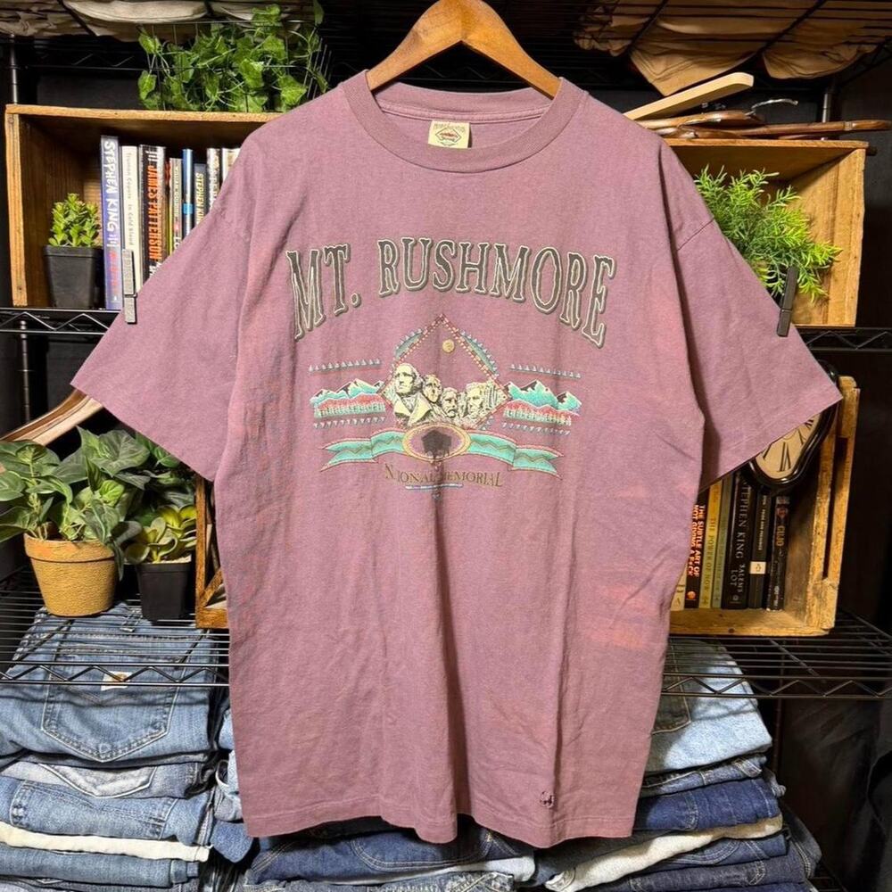 Vintage 90s Single Stitch Mt. Rushmore Nature Tee Purple Mountains Shirt Mens XL